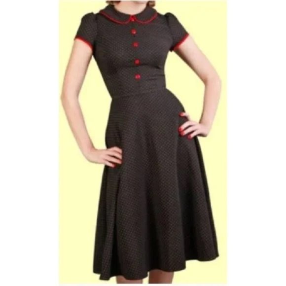 Stop Staring Dresses & Skirts - Stop Staring! Black Red Polka Dot Swing Dress Women's L